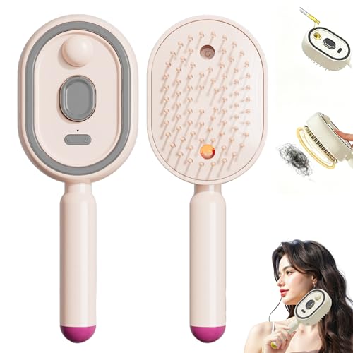 Electric Spray Brush for Hair 3 in 1 Anti-Static Detangling Comb & Air Cushion Massage Rechargeable Cordless Hair Brush with Spray Styling Tool for Frizz & Tangles Control (Pink)