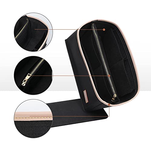 Image of Doxo Purse Organizer Insert & Base Shaper 2pc Set, Felt Handbag Bag Fit LV Speedy Neverfull (L-Black)