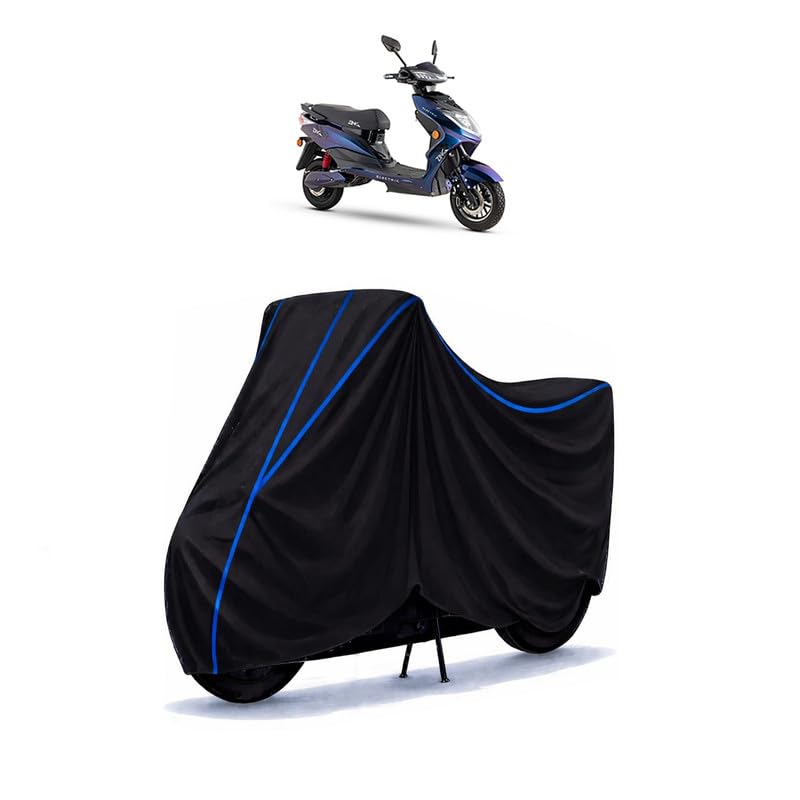 Image of Scooty Cover Water Resistant for Yellow Zing | Universal Scooter & Bike Cover | Heavy Duty UV Dust, Rain & Scratch Protection | Elastic Fit All Weather Indoor Outdoor | Black with Blue Piping