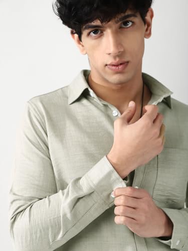Image of Urbano Fashion Men's Linen Blend Full Sleeve Relaxed Fit Casual Solid Shirt