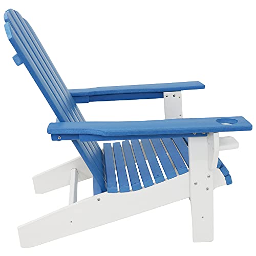 Sunnydaze All-Weather Blue/White Outdoor Adirondack Chair With Drink Holder - Heavy Duty Hdpe Weatherproof Patio Chair - Ideal For Lawn, Garden, And Around The Firepit #TOP7