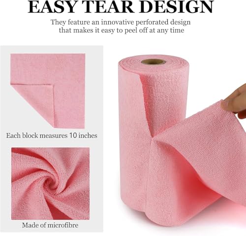 Image of Pink Microfiber Cleaning Cloth 1Roll 20 Sheet 4000+ Times Washable 10X Cheaper Than Paper Kitchen Towel Ultra Absorbent Lint Free Reusable Tear-Away Streak Free Multi-Purpose Use for Home