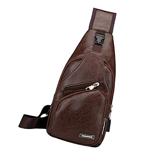 Baoblaze Bolsa De Couro Masculina Sling Bolsa Ombro Crossbody Bolsa - Marrom escuro