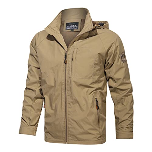 Rsmmpqa bjbjn Travel Jacket Camping Hiking Jacket Men Outdoor Sports Breathable Windbreaker Coats Clim Trekking (Color : Khaki Size : 2X-Lcode)