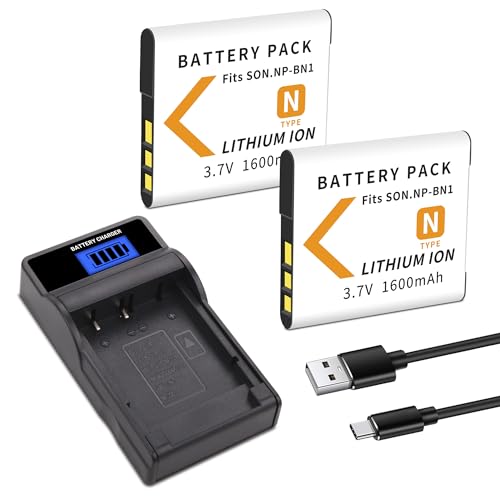 2X NP-BN1 NPBN1 Battery and LCD Charger for Sony DSC-WX30 WX50 WX100 WX150