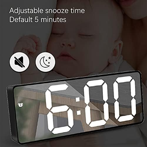 YJLX Mirror Alarm Clock Digital Clocks Bedside Digital LED Clock Large Display Adjustable Brightness with Temperature,Snooze,Dual Alarm Voice Control for Bedroom Office Living Room Home Decor (Black)