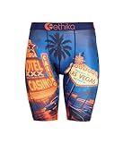 Ethika Men’s Boxer Brief, Knee Length, 4-Way Stretch Performance Underwear with Graphic Prints - Vegas (AST, S) Black