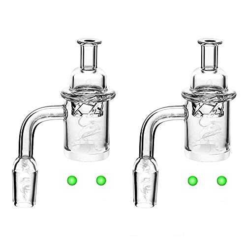 (2 Pack) Banger Dab Rig Domeless Glass Quartz Male Quartz 100% Made of Quartz--with 2 PC Glow Ball- 14mm