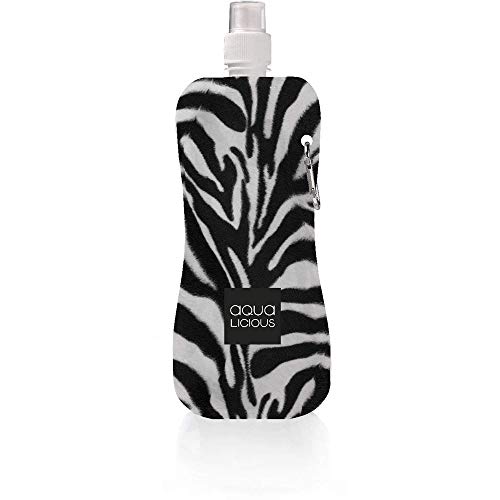 Clevere Kids baby-collection Aqua Licious 6263 Faltbare Trinkflasche mit Karabiner-Zebra