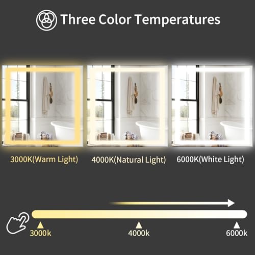 Image of Koonmi 42x42 LED Bathroom Mirror with Light, Anti-Fog, 3 Colors