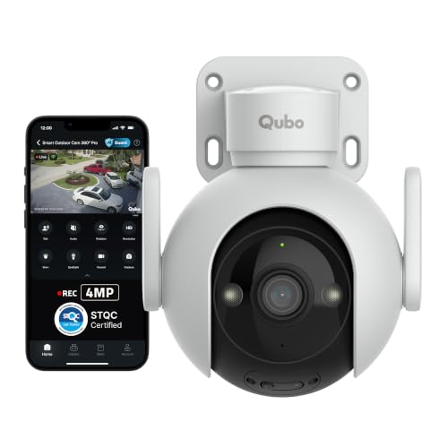 Image of Qubo Smart Outdoor Cam Pro 360 4MP | No SD Card Required, Records Directly on Cloud | STQC Certified | AI Person Detection | Automatic Alarm & Spotlight | Dual Night Vision | IP66 Rating