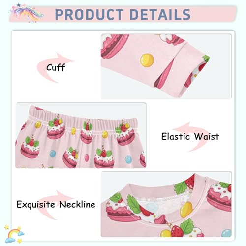Pajama Sets Long Sleeve Sweet Dessert Pink Macaroons Soft Comfy Sleepwear 2 Piece PJS 3-8T4