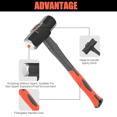 Image of 3lb Sledge Hammer - Heavy Duty Drilling Hammer with Forged Steel Head & Fiberglass Handle, Perfect for Demolition, Construction, and Blacksmithing