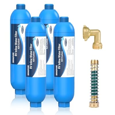 4 Packs of RV Inline/Marine Water Filter With Flexible Hose Protector, NSF Certified, Dedicated for Gardening, RVs, Campers, Trailer, Compatible with 40043 KDF Filter