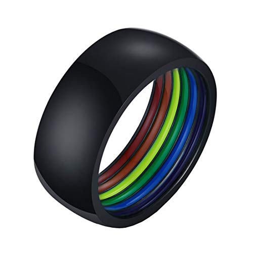 Bague arc en ciel fierté gai anneau acier inoxydable homme femme
