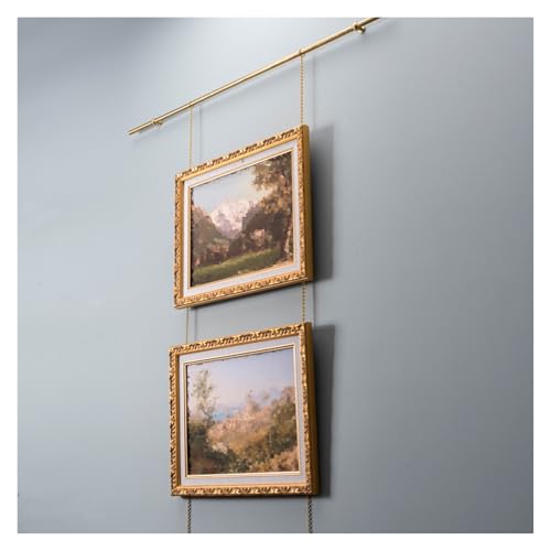 Sistema de colgado personalizado para galería con riel de cuadros y cable de latón largo 2