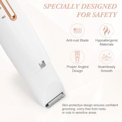 AOOWU Afeitadora Mujer, 4 en 1 Rasuradora Mujer Zona Intima, Recargable Kit Afeitadora Electrica, Portátil Afeitadora Electrica Mujer para Cuerpo, Zona del Bikini, Vello Facial, Nariz y Cejas, Blanco - imagen 3