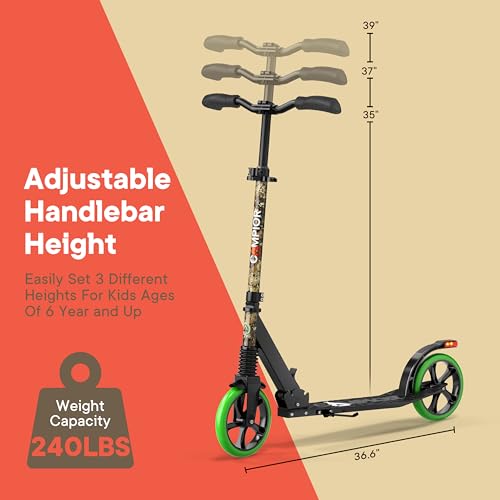 Campior Kick Scooter for Ages 6+, for Kids, Teens, and Adults, Max Load 240 LBS, Foldable, 8-inch Big Wheels for Kids and Adults, with Kickstand, 3 Adjustable Levels, Child Safety Approved, Graffiti by Campior - Image 3