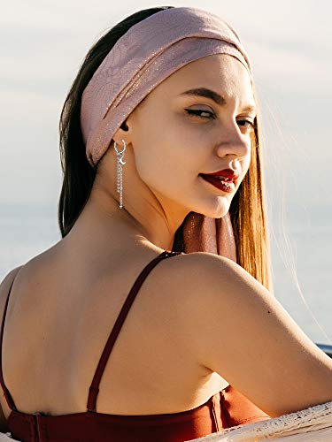 12 Pieces Hoop Dangle Earrings For Men Stainless Steel Feather Hinged Pendant Earrings Long Chain Earrings (Steel Color) #TOP3