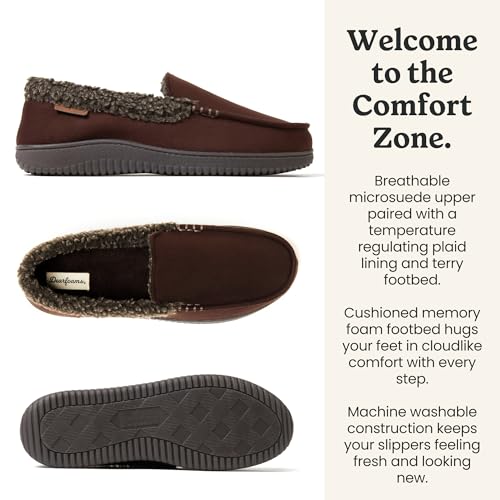 Image of Dearfoams Men's Eli Microfiber Indoor /Outdoor with Whipstitch Detail Suede Moccasin Slipper