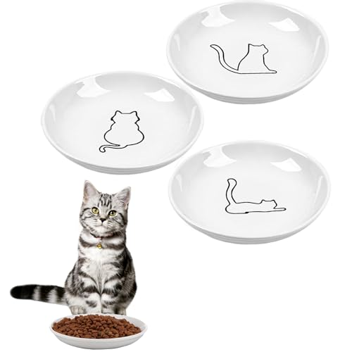 IUKUNNE Cuenco Comida Gato, 3pcs Cuencos Cerámica Gatos, Cuencos para Gatos, Ceramica Cuenco Gato Comederos, Cuenco Plano de Cerámica Gatos, Comedero Gato Ceramica, Platos para Gatos