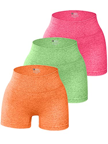 OQQ 3 Piece for Women Yoga Shorts Workout Athletic Seamless High Wasit Gym Leggings Rose Green Orange