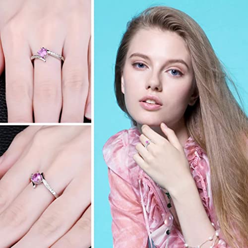 Pink sapphire 925 sterling silver solitaire bague mariage haut éclat - 5