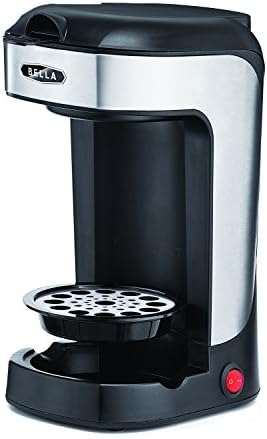 BELLA One Scoop One Cup Coffee Maker, Single Serve Brewer with Adjustable Drip Tray and Permanent Filter, Dishwasher Safe, Stainless Steel and Black