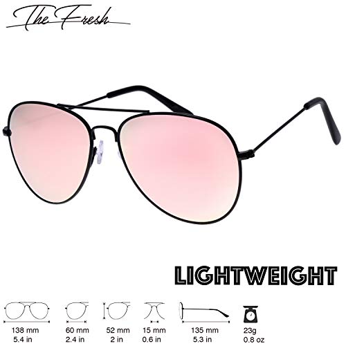Image of The Fresh Classic Aviator Sunglasses for Men Women, Metal Frame Mirror Lens, Pilot Style, Includes Cleaning Cloth, Pouch