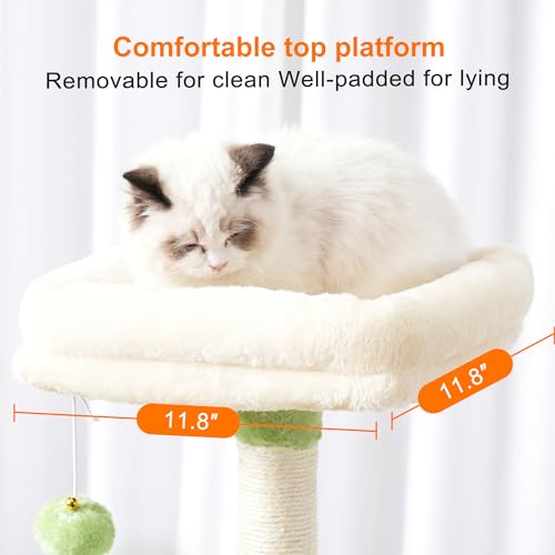 Image of Heybly Cat Tree with Toy, 43.3 inch Cat Tower for Indoor Cats HCT004SGM | Cat Condo with Durable Sisal Scratching Posts, Cat House with Padded Plush Perch, Cozy Hammock, Green and Beige
