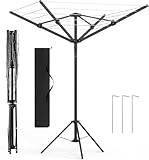 Vivo Technologies 4 Arm Rotary Washing Line Freestanding Portable Rotary Airer,16m Camping Washing Lines with 3 Legs and Carry Bag, Foldable Rotating Airers Dryer Clothes Airer for Outdoor Caravan