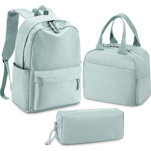 Cunno Matcha Green 3 Pcs 17 Inch Girls Backpack Nylon, Solid Color
