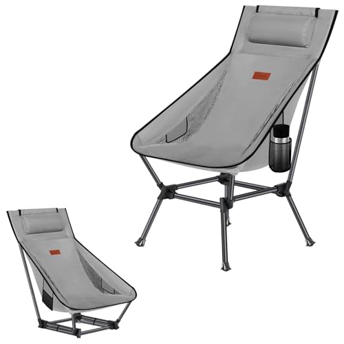 DesertFox アウトドアチェア 2WAY キャンプ椅子 ローチェア 軽量 枕付き ハイバック 単品/セット【独自開発のカップホルダー】 耐荷重150kg コンパクト イス ロータイプ 収納袋付属 携帯便利 0098ZG (1, グレー，L)の商品画像（Amazon）