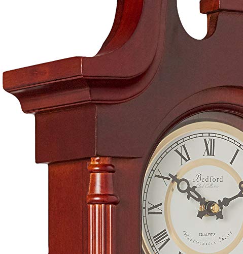 Bedford Clock Collection Bed-1915 26.5" Colonial Mahogany Cherry Oak Finish Chiming Wall Clock With Roman Numerals #TOP3
