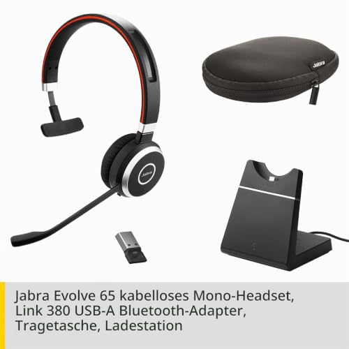 Jabra Evolve 65 Wireless Mono On-Ear Headset – Microsoft Teams zertifizierte Kopfhörer mit Langer Akkulaufzeit und Ladestation… – Ansicht 2