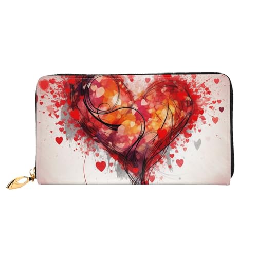 Abstract Heart Women Wallets Leather Zip Around Clutch Purses Waterproof Credit Card Holder With Phone Holder Ladies Travel Coin Purse