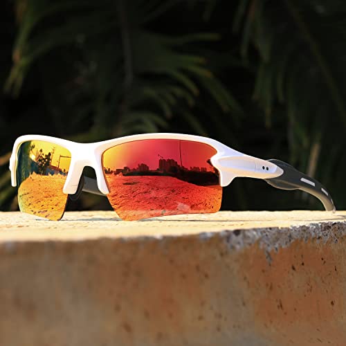 Masdun Polarized Sports Sunglasses For Men Women Half-Frame Riding Sunglasses Baseball Fishing Cycling Running Golf Shades (Black/Grey-White/Orange) #TOP3