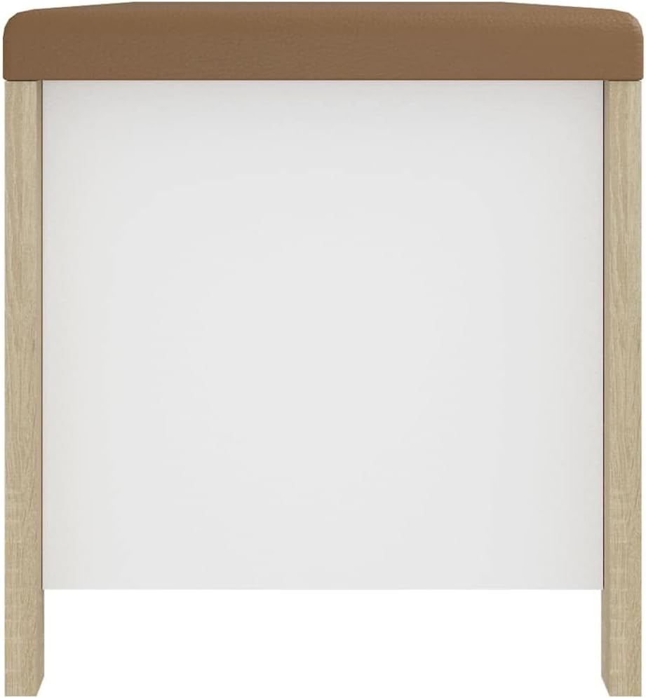 BOWERY HILL Contemporary Storage Box, Sonoma Oak Engineered Wood, Matte White Finish, Rectangular Design, 15.7 x 41.3 x 17.7 in, Living Room Blanket Toy Organizer with Cushion Seat, Entryway Storage