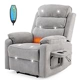 LEADZM Fauteuil Électrique Relax avec Fonction Massage, avec Chargeur sans Fil, équipé d'1 Port USB, d'1 Port de Charge Type C et d'1 Porte gobelet, Télécommande Incluse (Gris Clair)