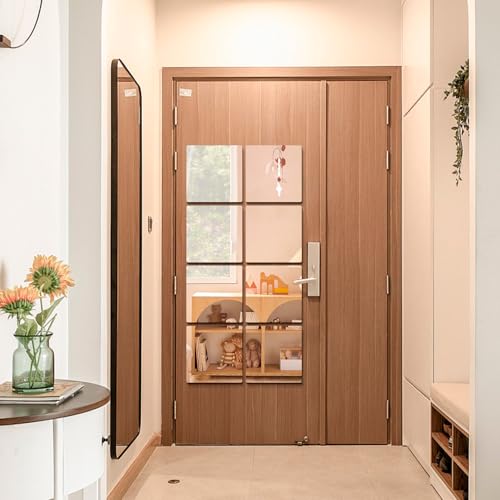 Image of 4 Pieces Self Adhesive Acrylic Mirrors, Unbreakable Mirror Tiles, Flexible Wall Mirror Plates, Shatterproof, Full Body Mirror for Home, Bedroom, Gym, Door, Wardrobe