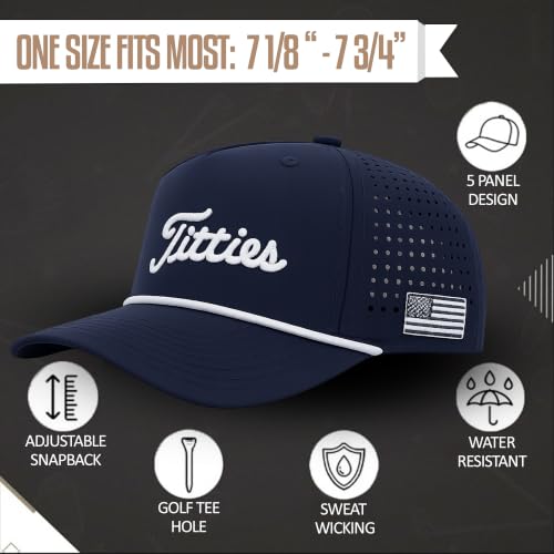 Image of Curves & Clubs Titties Golf Hat - Funny Golf Hat, Titties Hat - Funny American Hat - Men's Gifts (Cotton, White-Black)