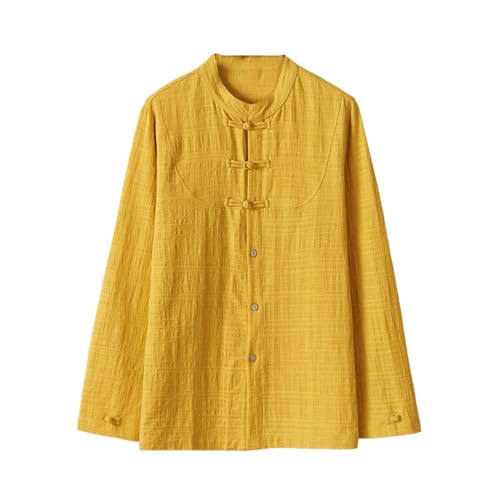 Chemise style chinois homme en coton et lin décontractée à manches longues