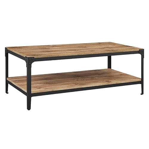 Walker Edison Declan Urban Industrial Angle Iron And Wood Coffee Table, 46 Inch, Barnwood #TOP4