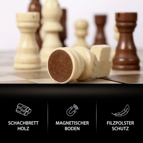 Sihaiyuan Schachspiel, Magnetisches Holz-Schachbrett, Schach- und Damespiel, Reiseschach für Erwachsene und Kinder, Klappbares Aufbewahrungsbrett (39×39 cm)