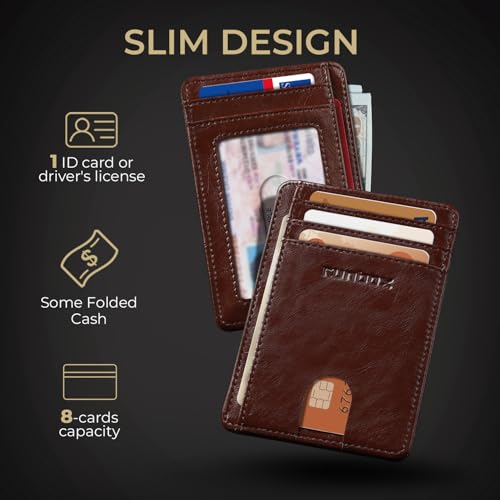 Image of RUNBOX Slim Minimalist Front Pocket RFID Blocking Leather Wallets for Men and Women Card Holder Wallets Gifts for men