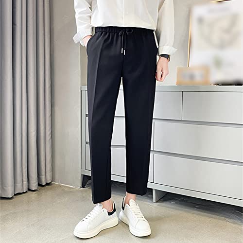 JEShifangjiusu Men's Casual Pants Chino Pant Slim Fit Drawstring Athletic Dress Pant Skinny Flex Flat Front Straight Fit Pant, Black, Large2