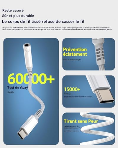 Convertisseur écouteurs Type-C vers jack 3.5mm compatible Samsung S24