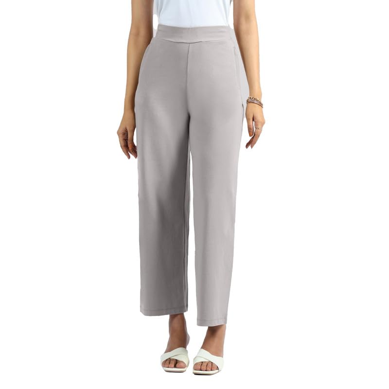 Image of BlissClub Women AM PM Cotton Wide Leg Pants | Wide Waistband | High Rise | Drawstring | 2 Pockets
