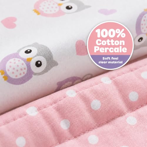 Image of EVERYDAY KIDS 4 Piece Girls Crib Bedding Set - Owls - Soft 100% Cotton Percale - Includes Quilt, Fitted Sheet, Dust Ruffle and Diaper Stacker - Nursery Bedding Set - Baby Crib Bedding Set