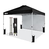 CROWN SHADES 10x10 Pop Up Canopy with 1 Side Wall - Beach Tent with One Push Setup - Outdoor Sun Shade for Events, Parties, Camping - Gazebo with STO-N-Go Cover Bag (Black)